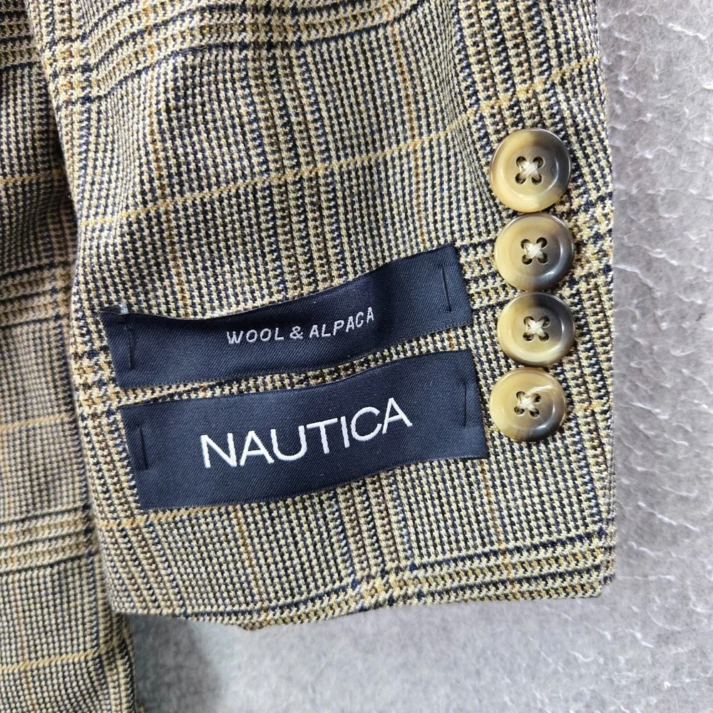 Nautica Men Blazer‎ 39R Brown Wool Alpaca Jacket Glen Check Plaid NWT